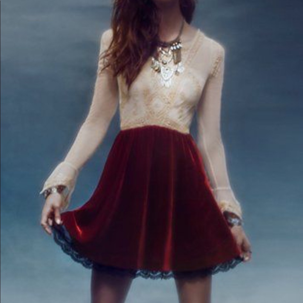 V for Victorian Free People red velvet lace dress